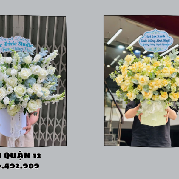 Hoa khai trương quận 12 – Kệ hoa may mắn, đẹp sang